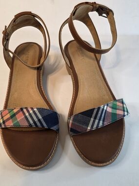 Sperry Plaid Strap Brown Leather Ankle-Strap Sandals Size 9.5